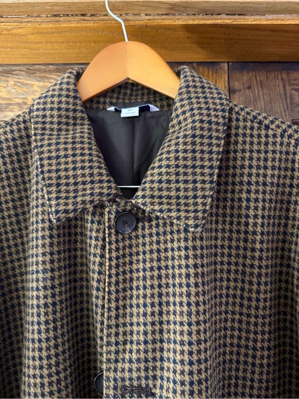Men’s Houndstooth Button-Front Coat - Camel/Black